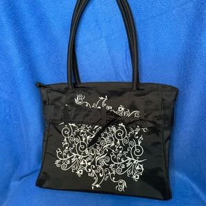 👛 Claire V Silk handbag/shoulder bag. Black & White with White Embroidery. 👛